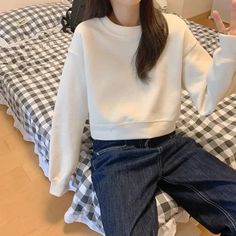 

Pure Cotton petite crop sweatshirt women's sleeveless round neck high-waisted slimming jacket white Grey spring autumn 2024