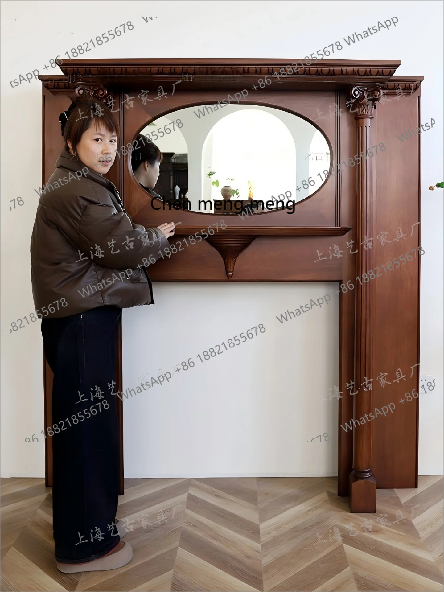 French medieval style pure solid wood tenon and mortise traditional craftsmanship fireplace Shanghai style decoration