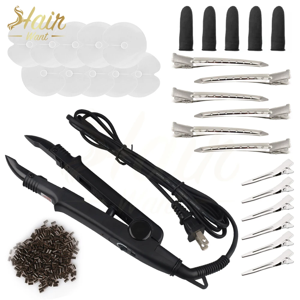 

Hair Want Hair Extension Tool Kit Hair Connector Iron Shield Guards Metal Clips 100 Gram Keratin Beads Finger Protectors