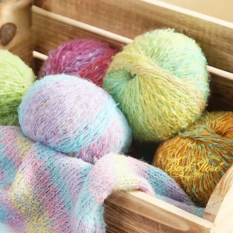 1Pc 50g Gradient Dyed Mohair Yarn Hand Woven Candy Colored Yarn Long Velvet Hand Woven Sweater Scarf Thread for Hand Knitting