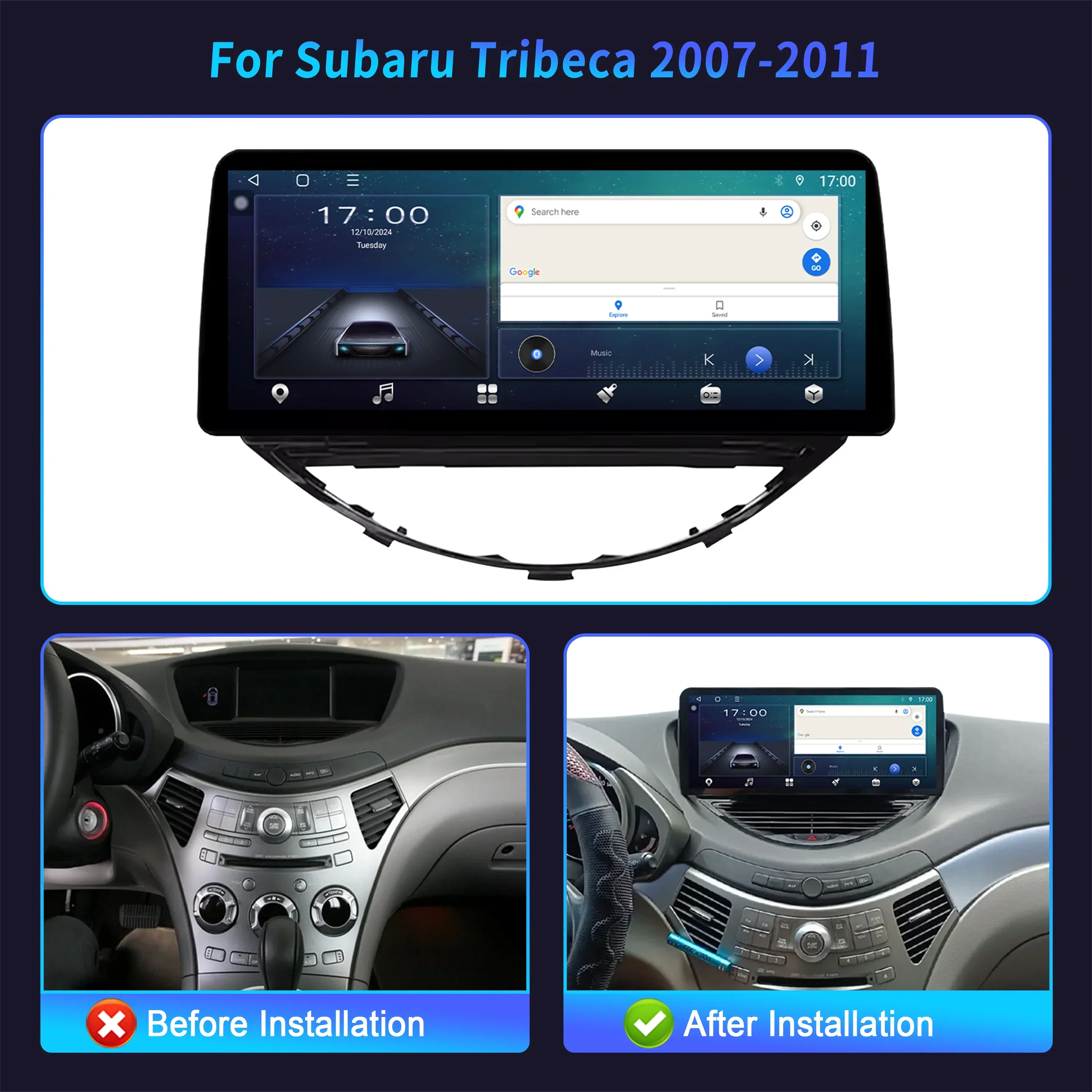 12.3inch Car Radio Multimedia Navigation 4G GPS Android 14 Wireless Carplay Touch Head Unit Screen For Subaru Tribeca 2007-2011