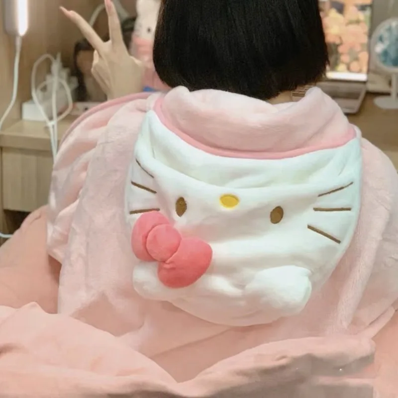 Sanrio Hello Kitty Cute Shawl Sleepwear Women Y2k Winter Air Conditioning Blanket For Home Dormitories Clothing Accessories Gift