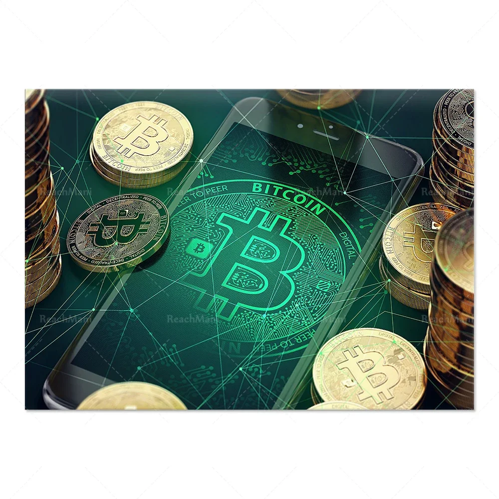 Cryptocurrency Bitcoin Money Canvas Wall Art Decoration Mining, Coin Encryption, Bitcoin Printing Decoration Printing Poster