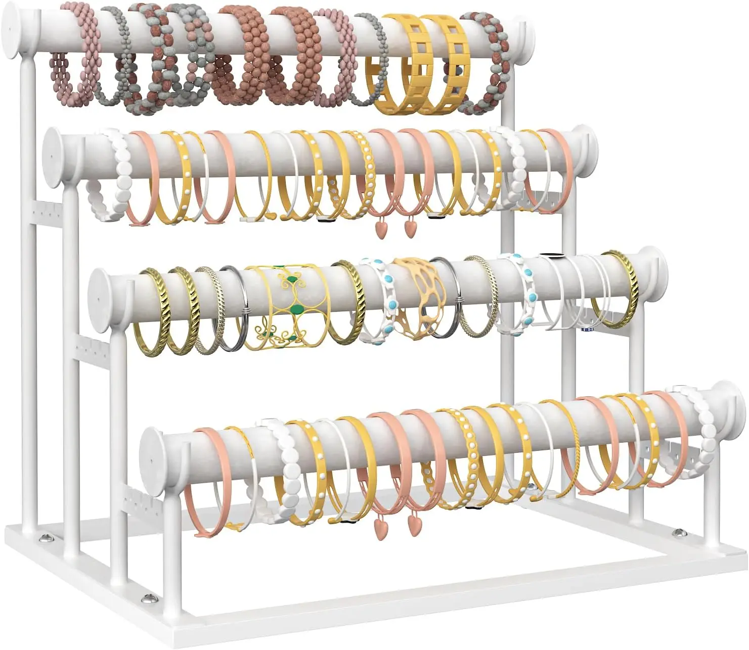 

4-Tier Velvet Bracelet Holder, Detachable Jewelry Display Stand for Bangles, Watches, Necklaces – White