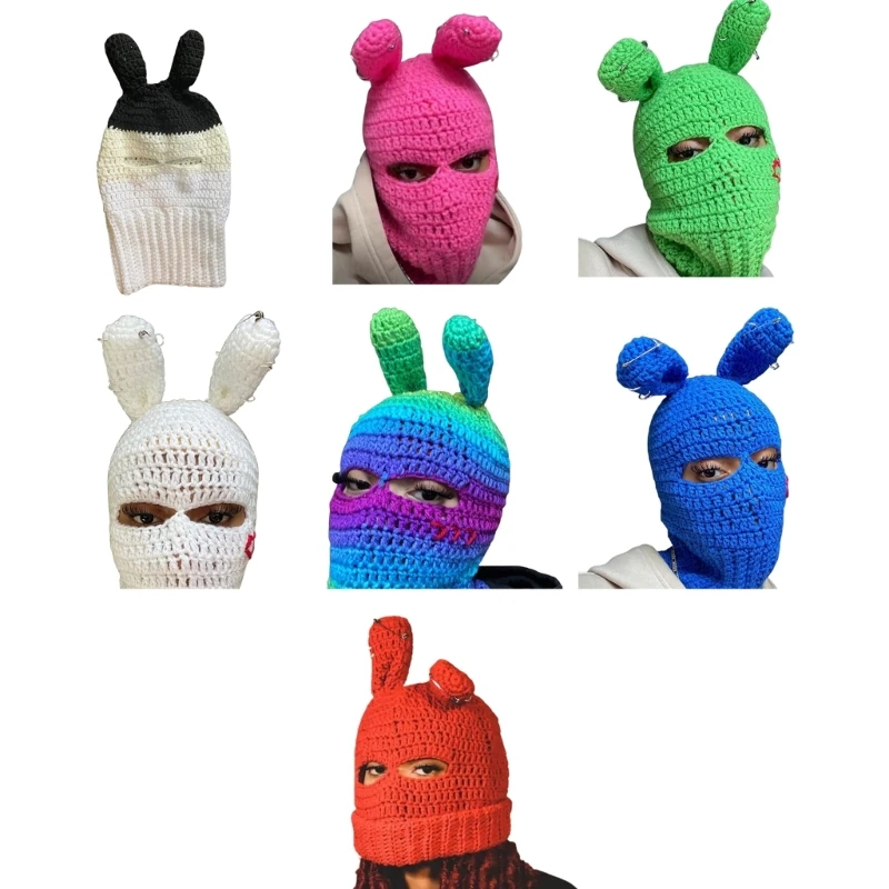 Fun Bunny Balaclava Men Costume Hats Halloween Gift Warm Soft Bucket Hat Halloween Gift Warm Soft Balaclava Hat