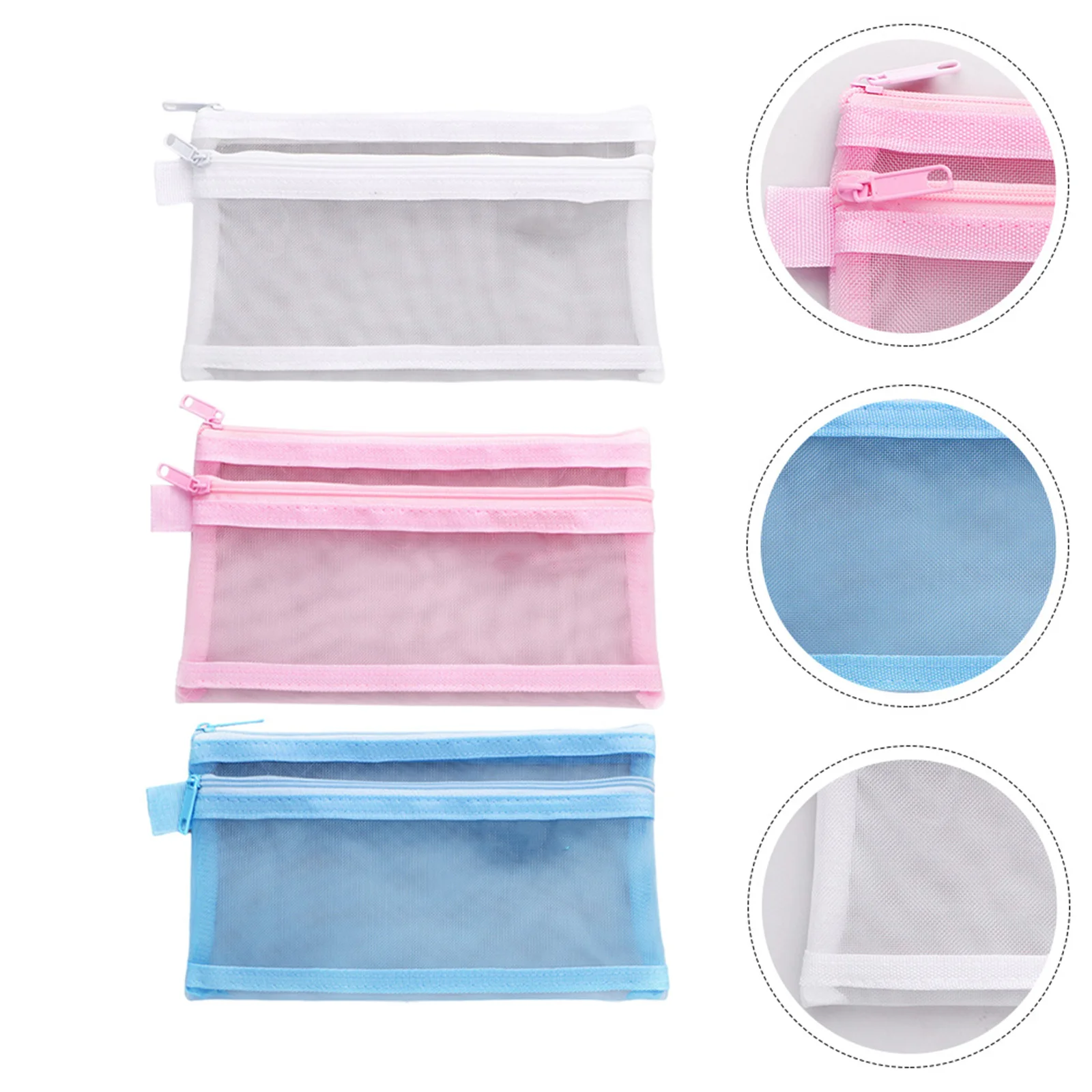 3Pcs Pencil Bag Transparent Double Layer Large Capacity Stationery Organizer Portable Zipper Storage for School Exam Supplies