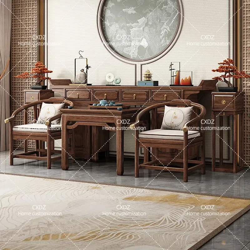 New Chinese Style Solid Wood Altar Table Eight Immortals Table Middle Hall Six Piece Set God of Wealth Case Table Upturned