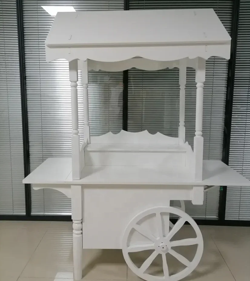 Wooden Folding Wedding Candy Cart with Movable Wheels Display Cart for Party Cake Dessert Decor Children Event Activity