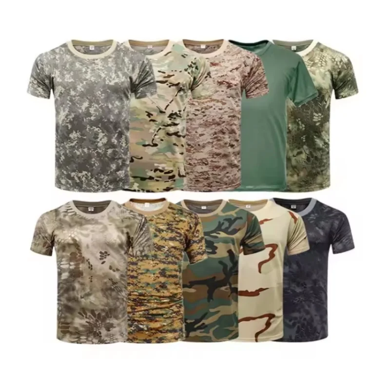 Men Casual Tactical T Shirts Short Sleeve Camouflage T-Shirt Quick Dry Outdoor Gym Top Tees Cargo T Shirt Male Clothing