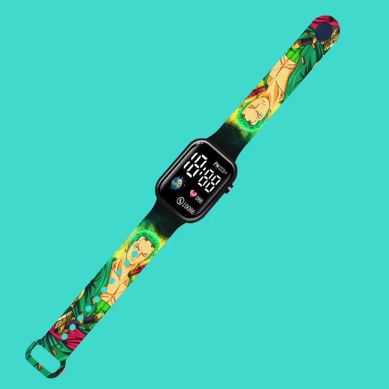 Nuevo reloj para niños Sasuke Luffy Goku Zoro, correa con estampado de dibujos animados, reloj electrónico cuadrado LED resistente al agua, regalos de cumpleaños para niños y niñas