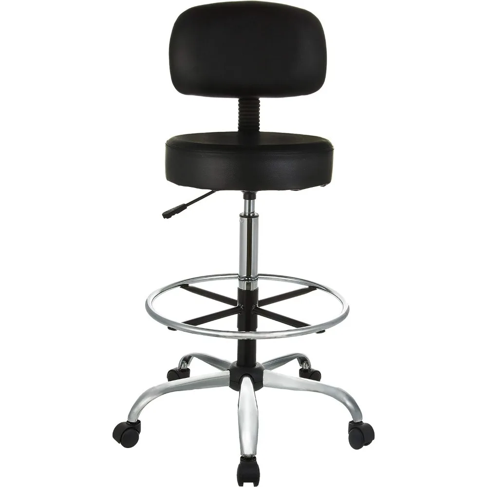 Basics Multi-Purpose Drafting Spa Bar Stool with Back Cushion and Wheels - Black