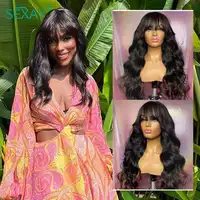 Sexay Human Hair Bang Wigs Brazilian Body Wave Hair 180D 16-32 Glueless Human Hair Wigs With Bangs Fringe Wig For Women Sale