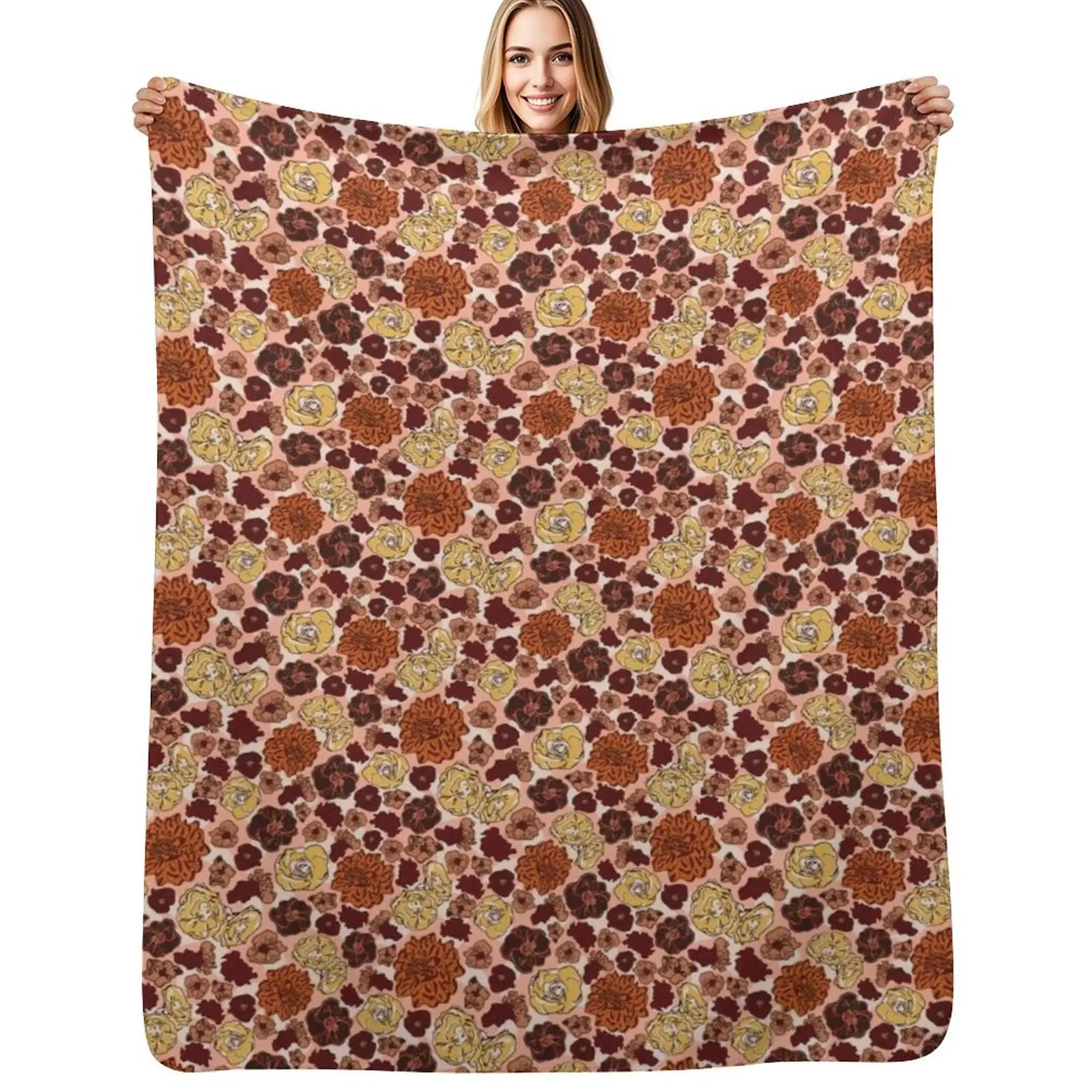 

English Garden - Peach Throw Blanket Large Thins Sleeping Bag Moving Blankets