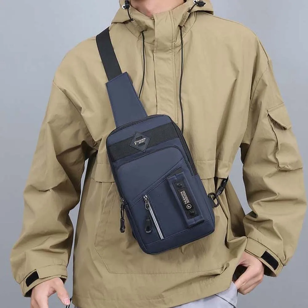 With Reflective Strips Men's Chest Bag Adjustable Strap Anti-splash Water Handheld Crossbody Pack Minimalist Multi-functional