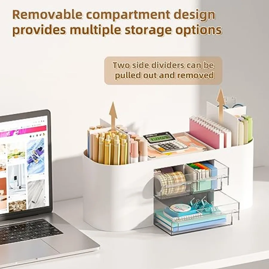 Desk Organizer Pen Holder for Desk with 3 Drawers, Multi-Functional Pencil Holder, Desk Organizers and Accessories with 7 Compa view 2