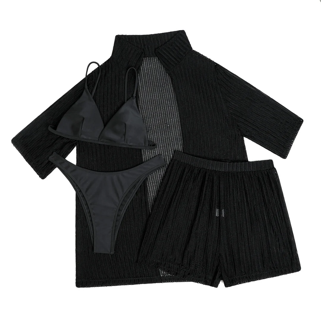 Mit Hemd, Shorts, Neckholder, brasilianischer Bikini, Damen-Badeanzug, Damen-Bademode, vierteiliges Bikini-Set, Badeanzug, Badebekleidung, Schwimmbekleidung V5716H – Detail 31