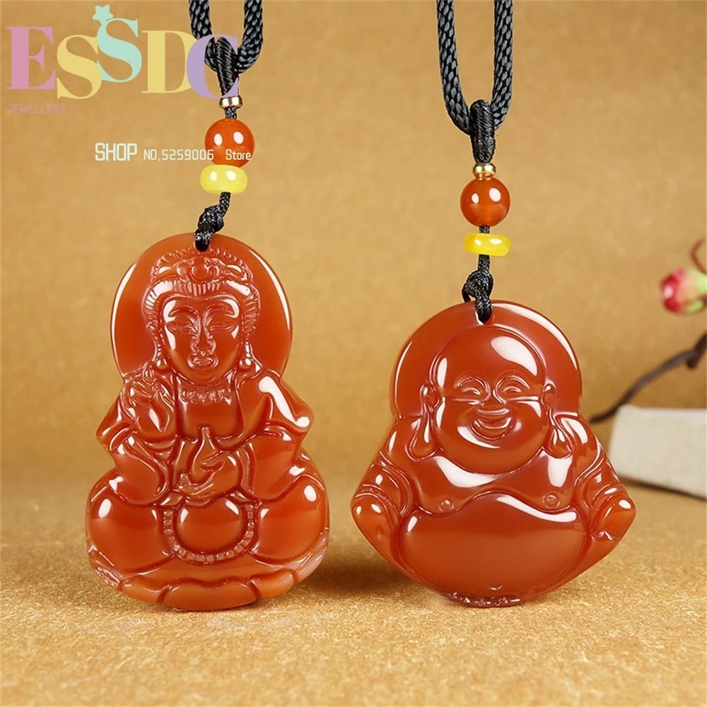 Natural Red Agate Jade Pith Buddha Public Guanyin  Big Belly Maitreya Pendant  Gifts For Men and Women Ethnic Style Exquisite