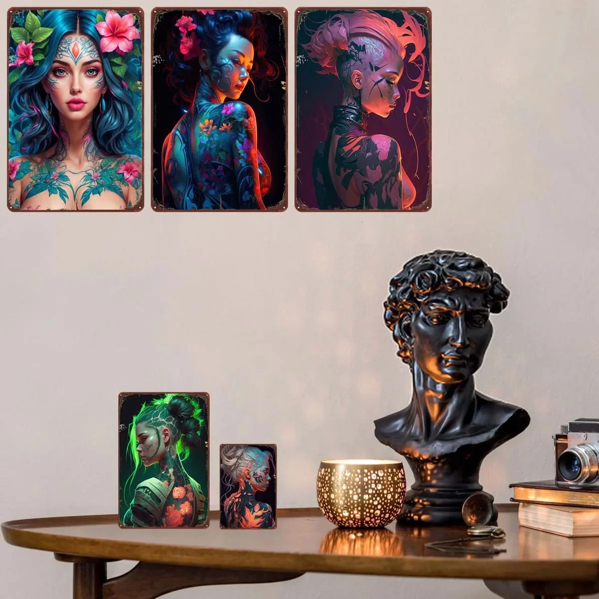 Custom Tin Sign Metal Vintage Decoration Floral Cyberpunk Girls Wall Decor Bar Game Room Decoration Retro Home Decor Items Art