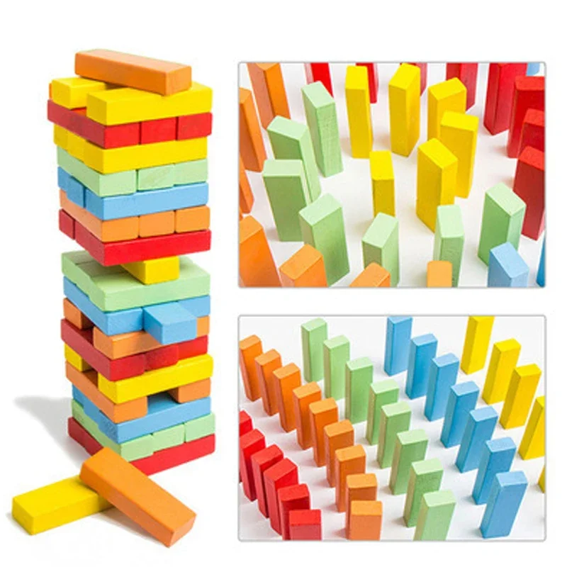 Colorful Block Balance Game Puzzle Toy Wooden Dominoes for Family Gatherings Children's and Adult Toys Stacked Tower Board Game