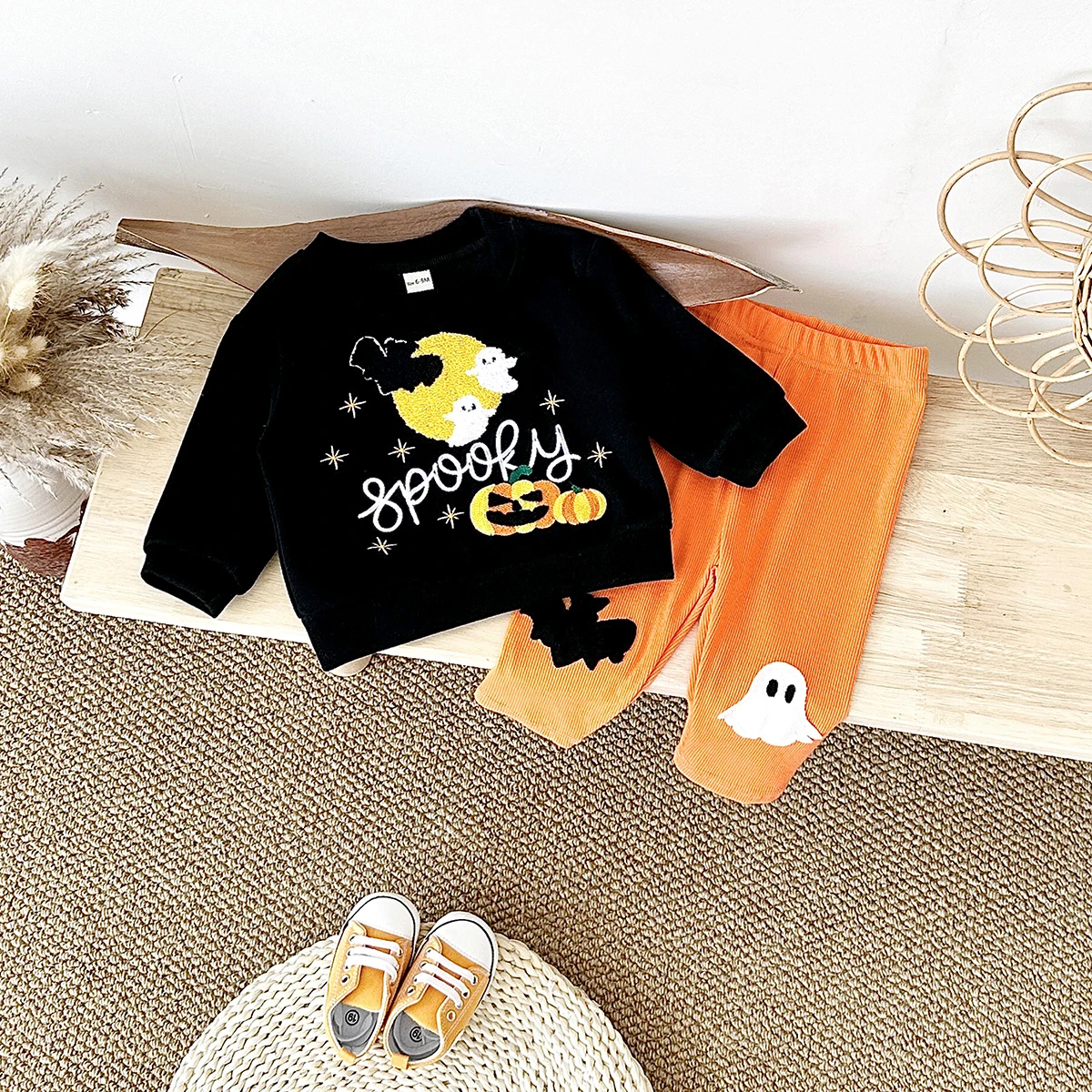 Baby Halloween Sets Pumpkin/Ghost Print Toddler Kids Baby Boys Girls Sweatshirts 2Pcs T Shirt+Pants Newborn Holiday Clothes