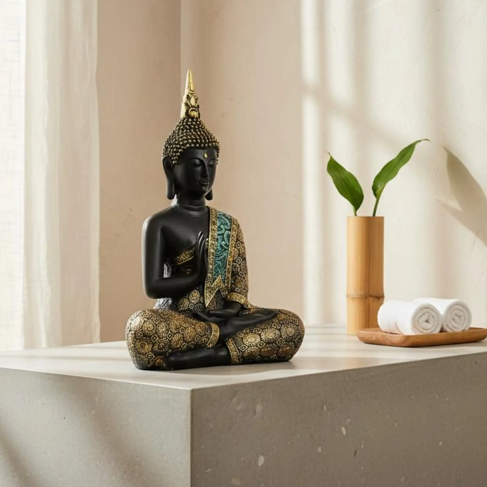 Thai Buddha Statue Southeast Asian Design Thai Buddha Figurine Polyresin Meditative Statue Intricate Design Home Decoration