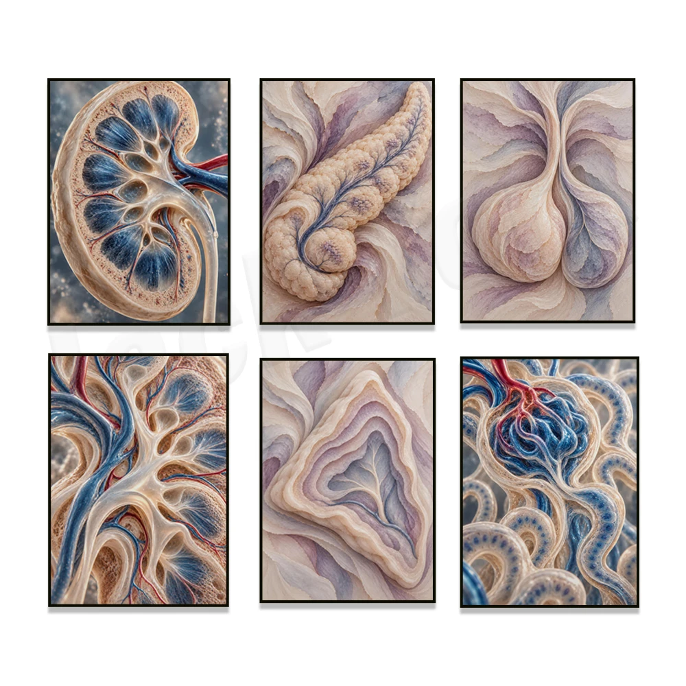 Kidneys, endocrine system anatomy, adrenal cortex, pancreas, pituitary gland, renal-themed medical decor, urologist poster