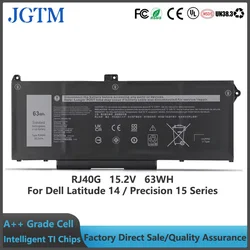 JGTM 15.2V 63Wh RJ40G Laptop Battery for Dell Latitude 14 5420 Latitude 15 5520 Precision 15 3560 F3T9T / P137G P137G001 P104F