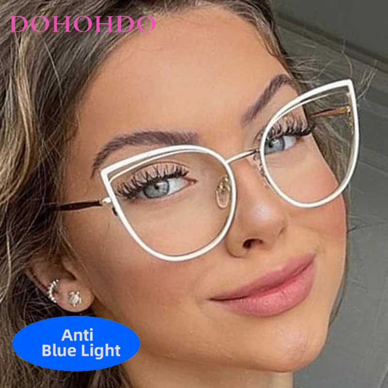 

Fashion Hollow Out Metal Cat Eye Luxury Women's Glasses Brand Designer Computer Gaming Blue Light Blocking Optical Eyewear Очки