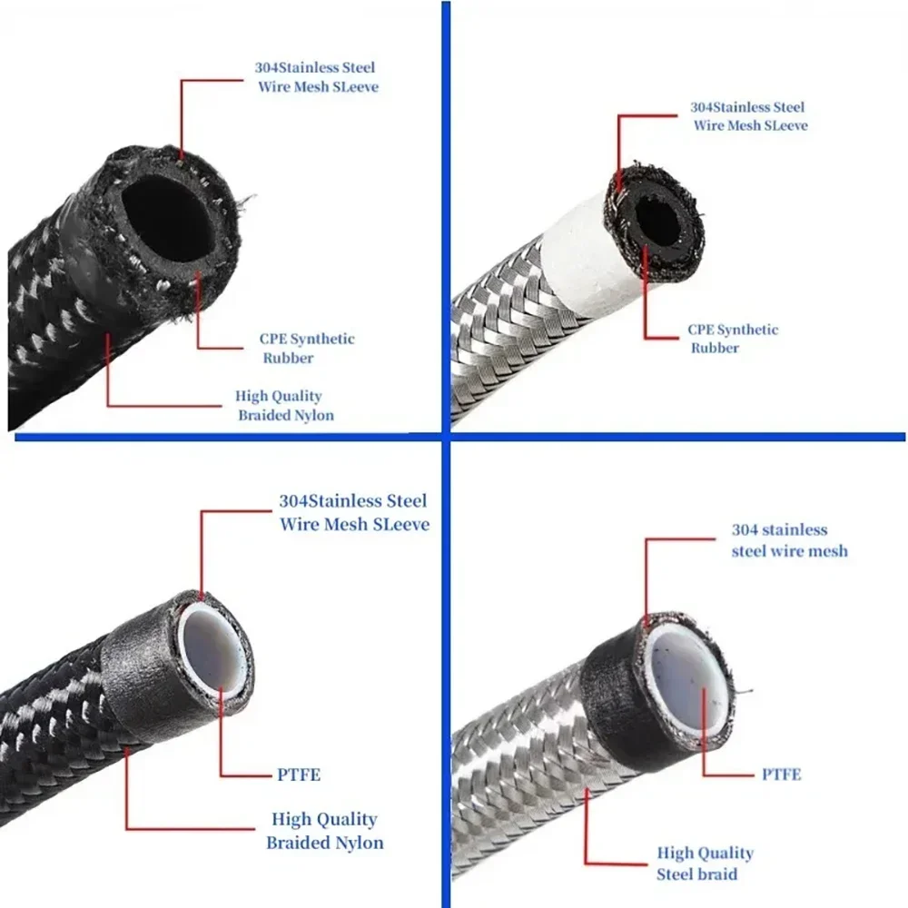 AN3 ~ AN20 1M 3M 5M 10M خرطوم الوقود CPE/PTFE خط زيت مطاطي الفولاذ المقاوم للصدأ/النايلون خرطوم سباق مضفر لتعديل السيارة