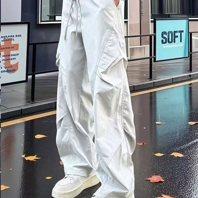 Retro-Eisseide, schnell trocknende Hose für Herren, Sommer, dünne, plissierte Fallschirmjäger-Arbeitshose, schräge, leicht ausgestellte Sport-Freizeithose