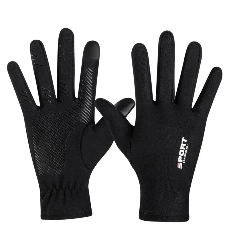 1 Par de Luvas de Verão em Seda Gelada com Tela Sensível ao Toque, Antiderrapantes, Impermeáveis, com Proteção Solar, para Pesca ao Ar Livre e Ciclismo