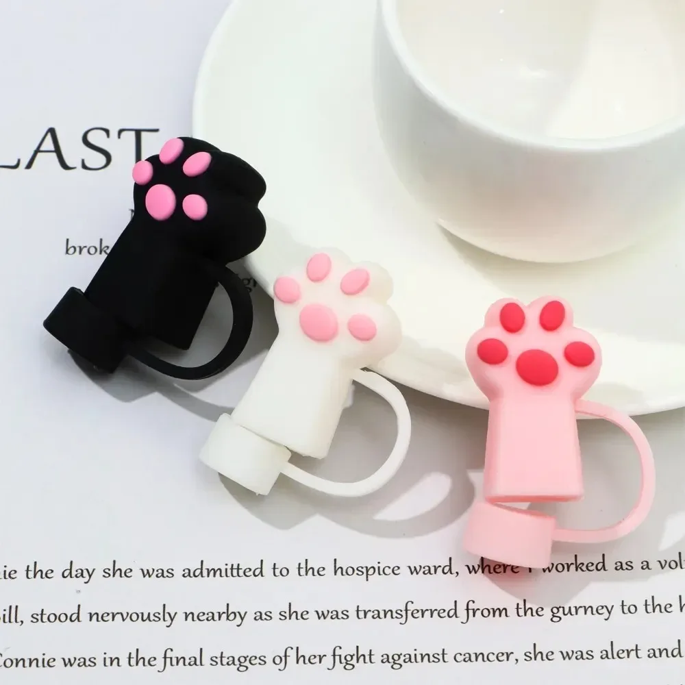 Cute Silicone Straw Toppers Cat Paw Straw Cover For Stanley 30/40oz Tumbler Cup Reusable Dust-Proof Spill-Proof Plug 10mm