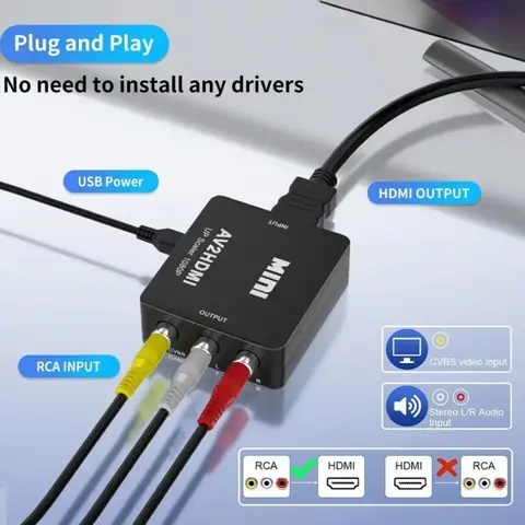 1080P RCA AV To HDMI-compatible Adapter Converter AV2HD Audio Video Cable CVBS AV Adapter with USB Cable
