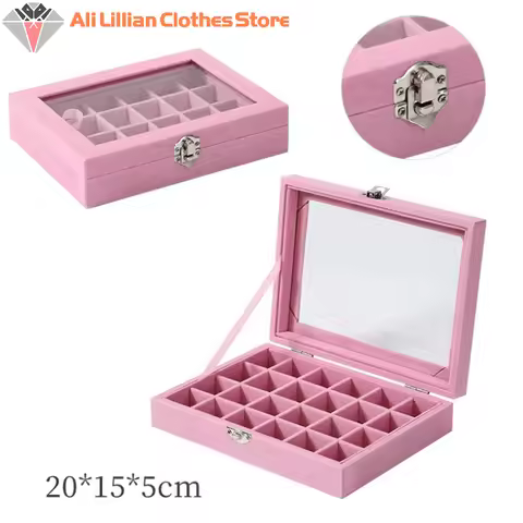 24 Grid Jewelry Storage Box New Transparent Window Large Capacity Ring Necklace Jewelry Storage, Simple And High-end Display Box