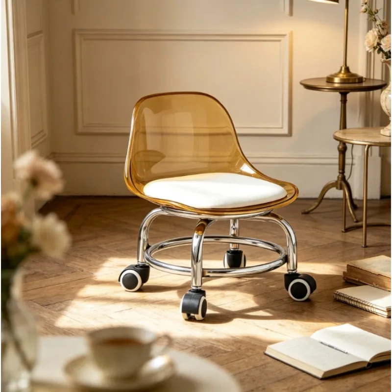 Swivel Low Stool with Backrest, 360° Rotation & Sliding, Electroplated Steel Frame, Perfect for Shoe Changing at Home Entryway
