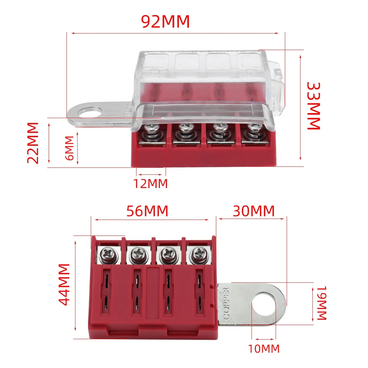 4 Circuit Fuses Panel 32V with Dustproof Cover Waterproof Battery Terminals Fuses for Vehicles Truck & Marine Applications