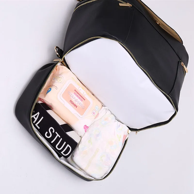 Bolsa de pañales de cuero PU, mochila de maternidad para mamás, bolsas de lactancia, bolsa de viaje al aire libre con cambiador para el cuidado del