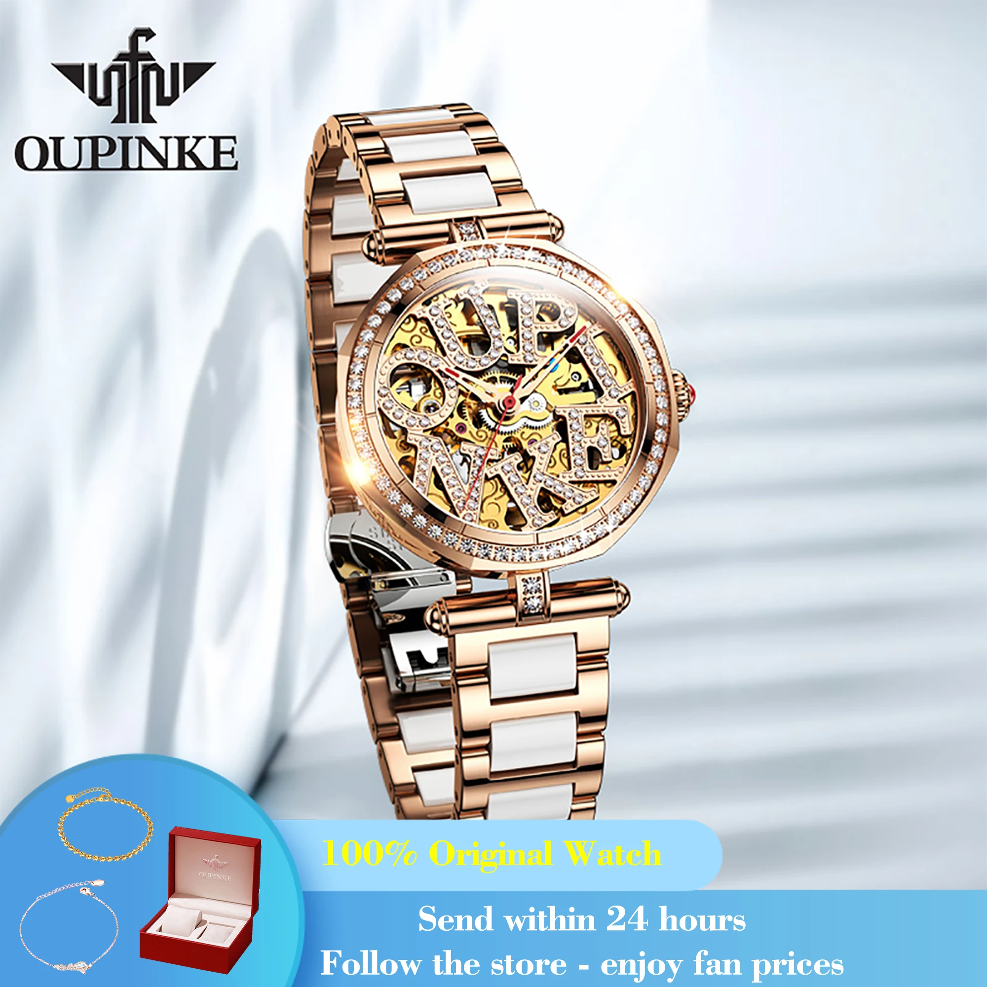 

OUPINKE 3175 Automatic Watches Deep Waterproof Mechanical Watch For Women Hollow Original Wristwatch Synthetic Sapphire Mirror