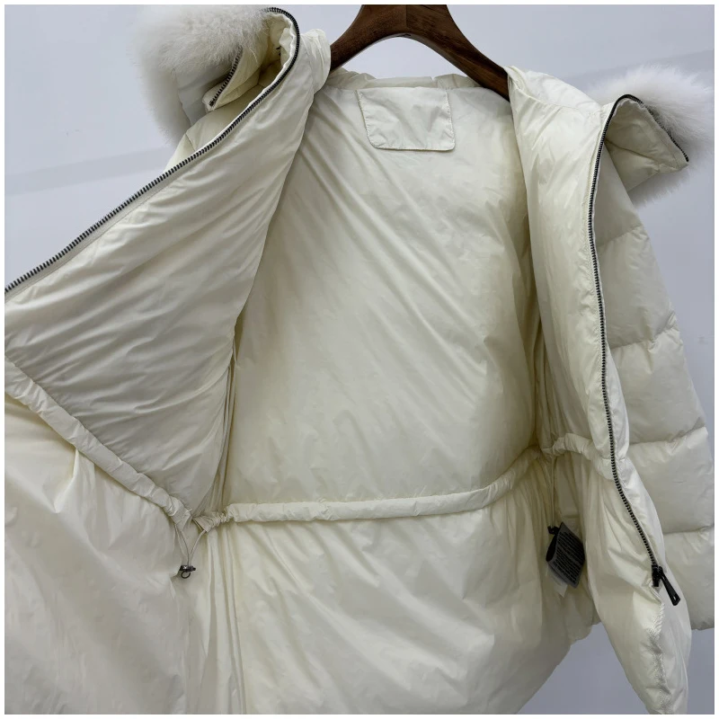Schinteon feminino 100% gola de pele de raposa real pato branco para baixo jaqueta com capuz outono inverno quente casual a-forrado quente outwear capa