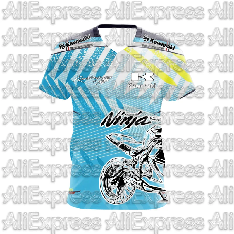 

MOTO 2025 Summer New Men's Motorcycle T-shirt Kawasaki Logo 3D Printed Casual Short Sleeve Breathable T-shirt Fashionable Trend