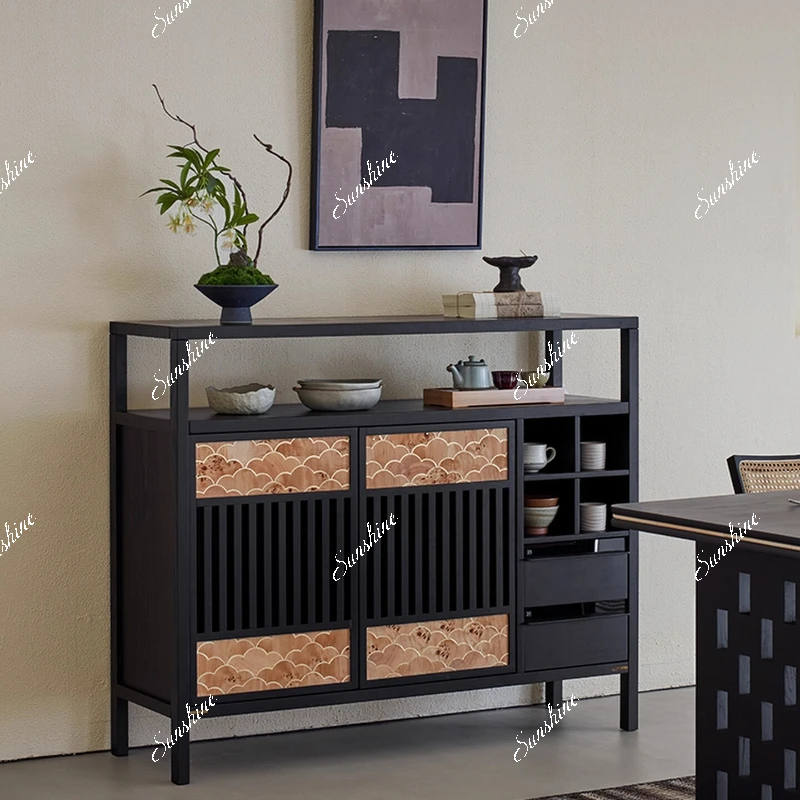 

Vintage solid wood sideboard, living room storage cabinet, sideboard next to the sofa against the wall