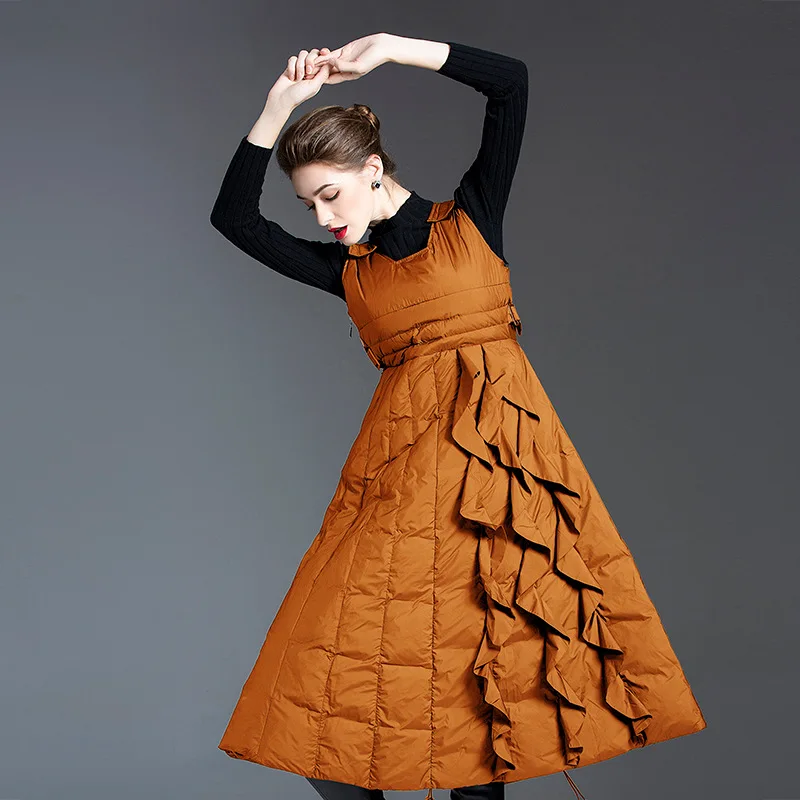 

High Quality Trend New Autumn Winter Slim Down Jacket Women Down Dress Sleeveless Long Thick Warm Vest Down Coats Puffer Jacket