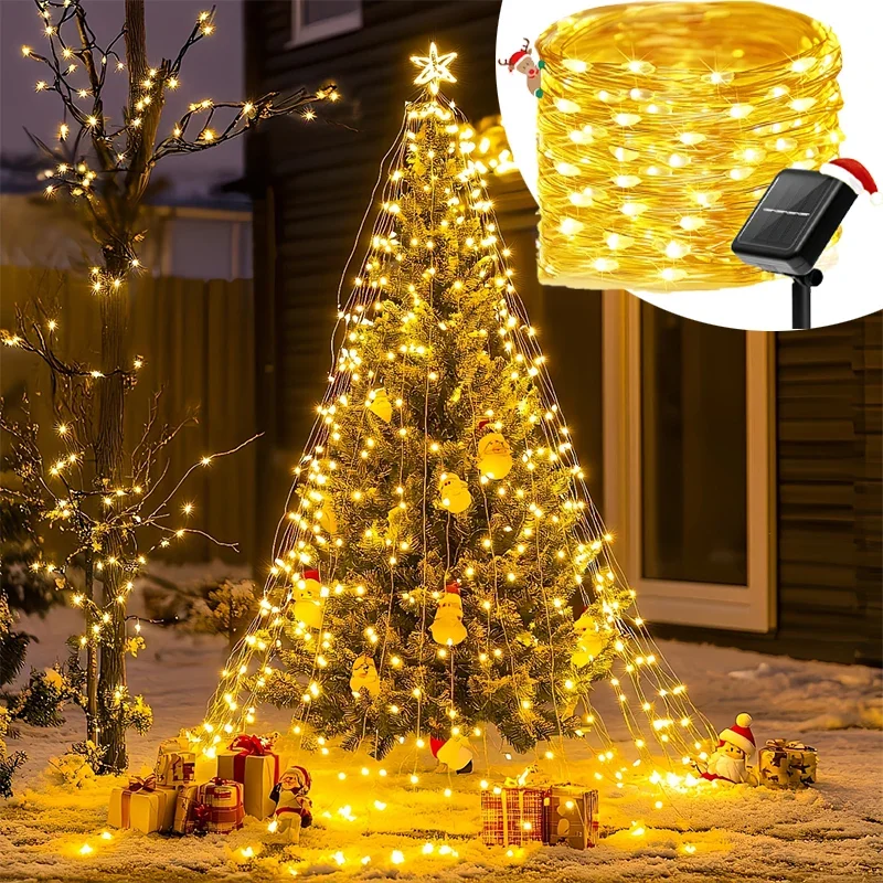 Solar LED String Lights Outdoor,Fairy Lights w/8 Modes,Waterproof Solar Panel,Garden,Patio,Christmas,Halloween,Wedding,BBQ Decor