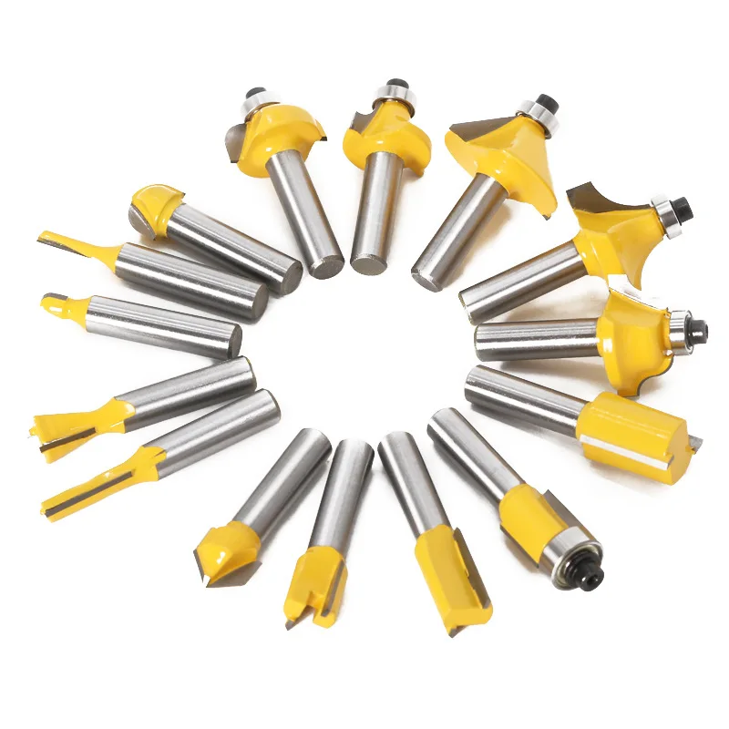 Carbide Cutting Woodworking Trimming 15pcs 6.35mm Router Bit Set Trimming Straight Milling Cutter Wood Bits Tungsten