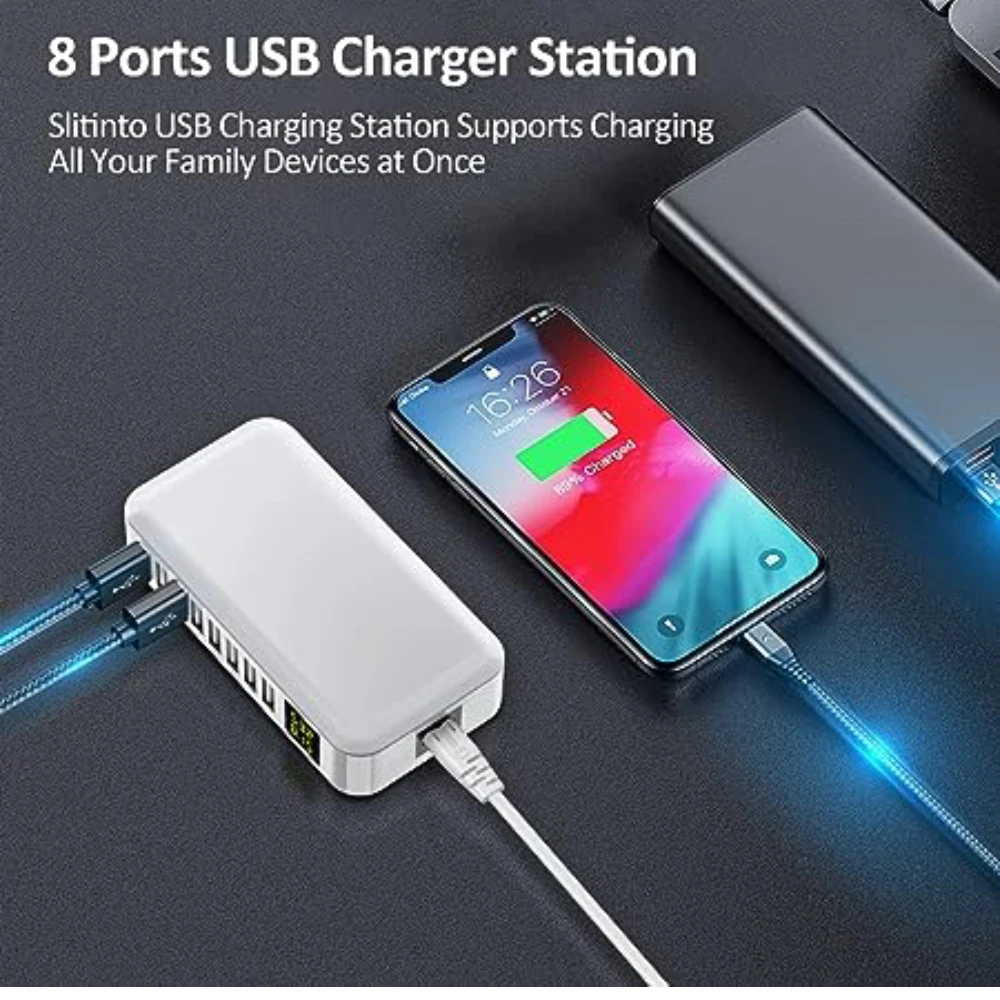 ILEPO-محطة شحن USB متعددة ، شاحن ذكي ، شاشة ليد ، محور ، 40 واط ، 8 منافذ ، هاتف محمول ، سطح مكتب ، أجهزة متعددة