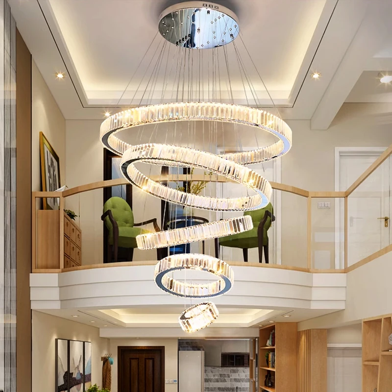 

Modern LED Pendant Lighs Luxury K9 Crystal Bedroom Living Room Suspended Ceiling Chandelier Indoor Ring Gloss Lighting Fixtures