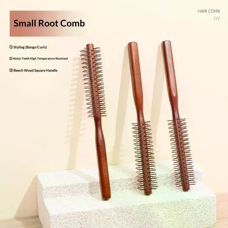 Barber Hair Round Roller Wood Handle Hair Brush Nylon Hair Comb Hairdressing Combs Round Paddle Brush Women Men Curly Hair