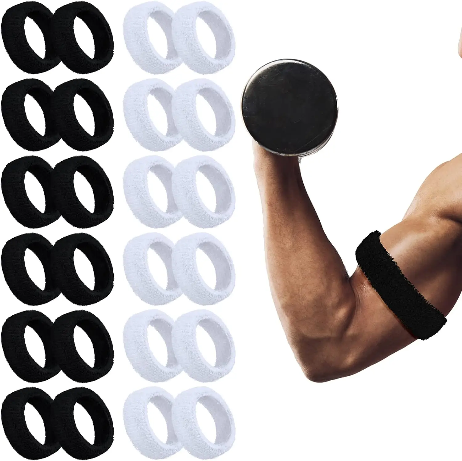

24 Pack Bicep Bands for Men Sweat Absorbent Armband Black White Football Basketball Sports Wristband 1 Inch