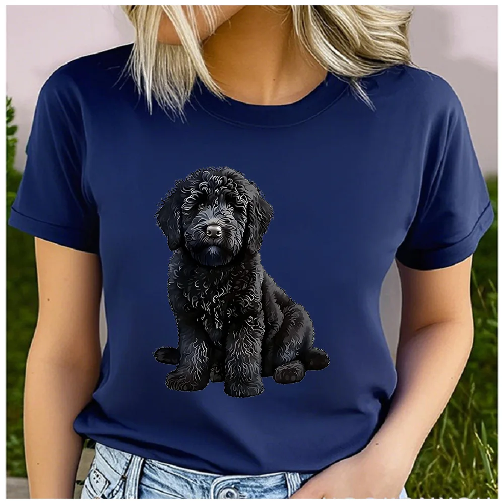 Cotton 100% Cute Black Curly Goldendoodle Puppy Graphic T Shirt Women Casual Pet Dog Print Short Sleeve Tee Gift For Dog Lovers