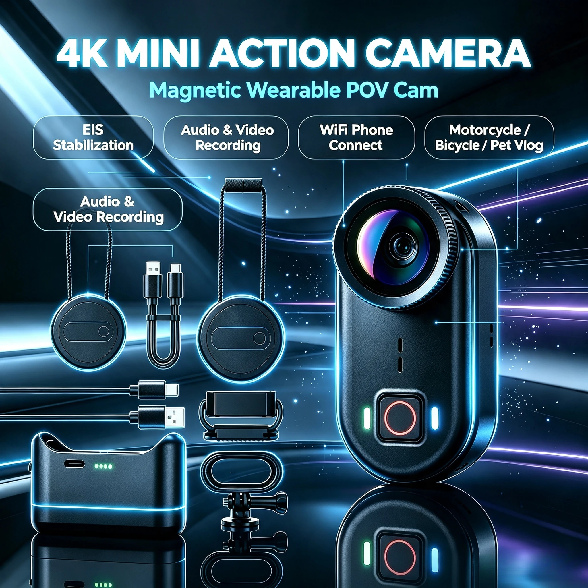 4K Mini Thumb POV Action Camera, Magnetic Wearable Cam, EIS Stabilization, Audio & Video Recording For Motorcycle Bicycle Pet Ou